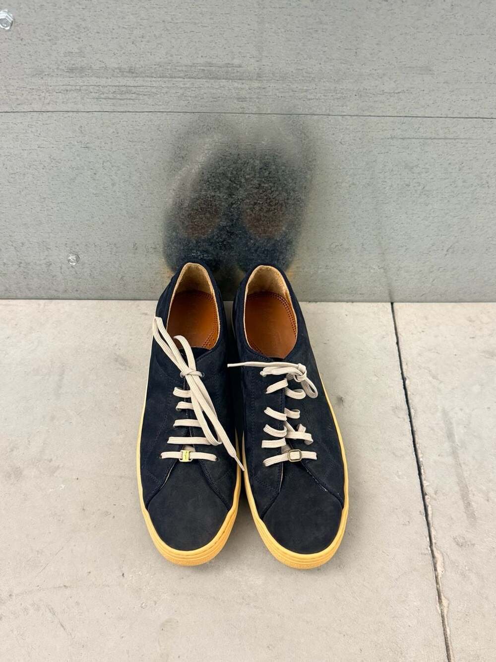 Salvatore Ferragamo Sport Mens Suede Sneakers Navy Blue Gum Sole Shoes Size 10.5